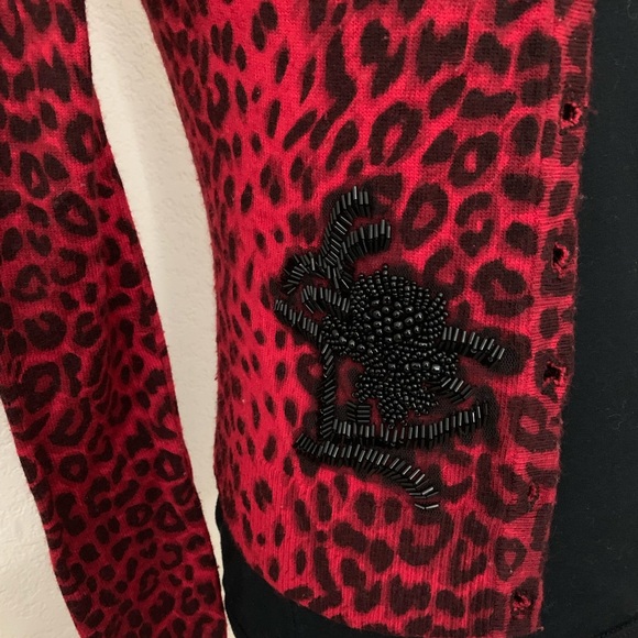 INC Animal Print Cardigan w/ Beaded Designs - Picture 9 of 13